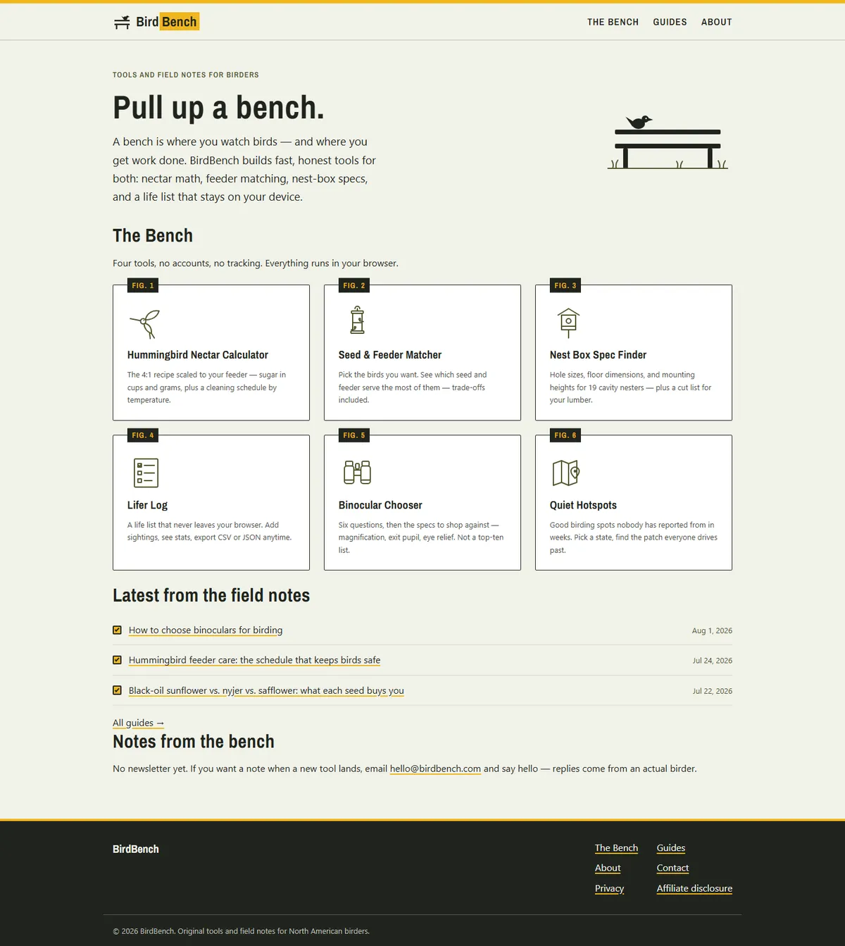 Full page of birdbench.com