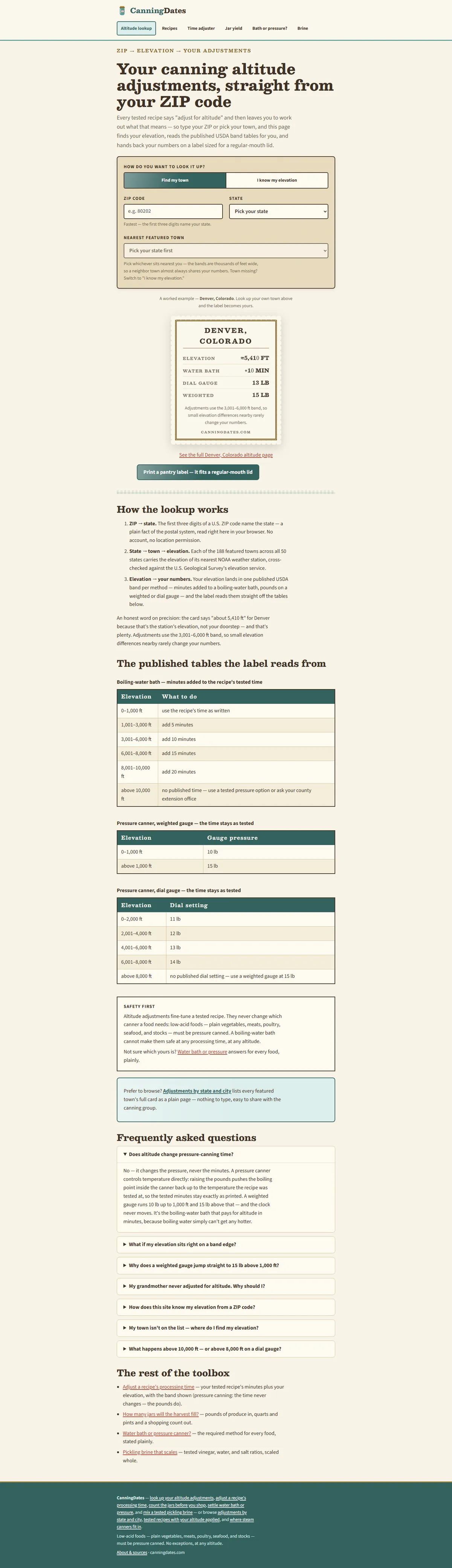 Full page of canningdates.com