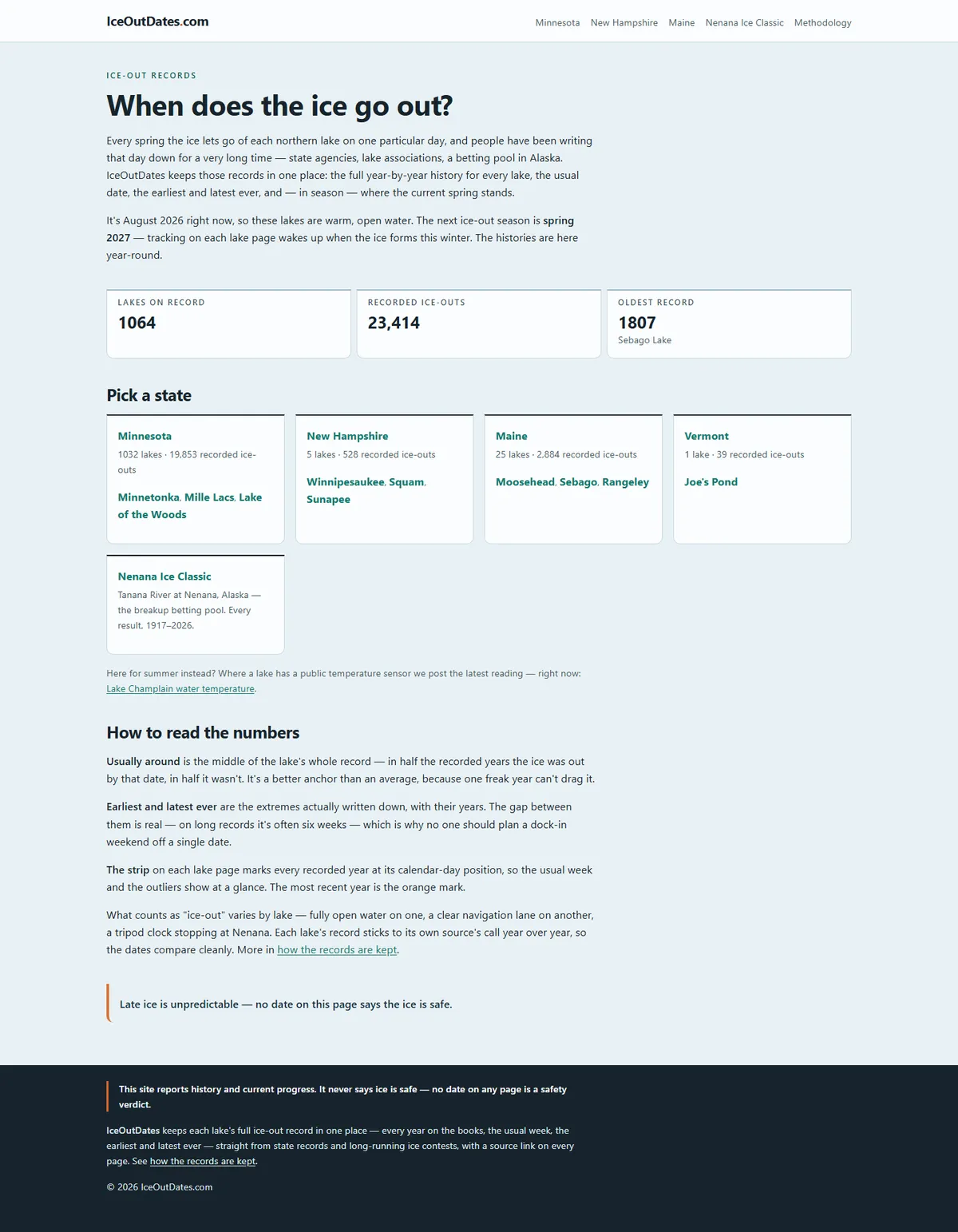 Full page of iceoutdates.com
