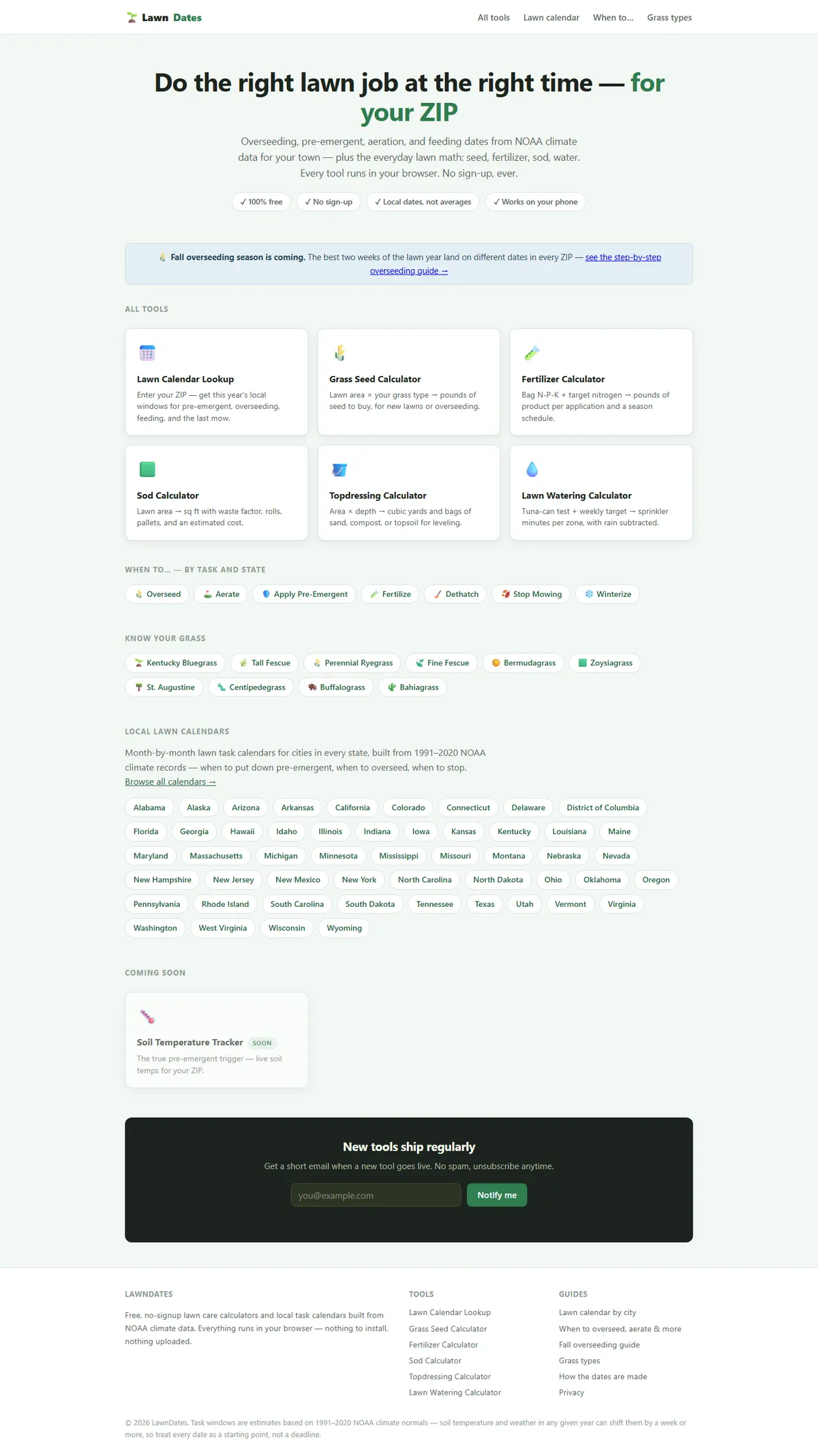 Full page of lawndates.com