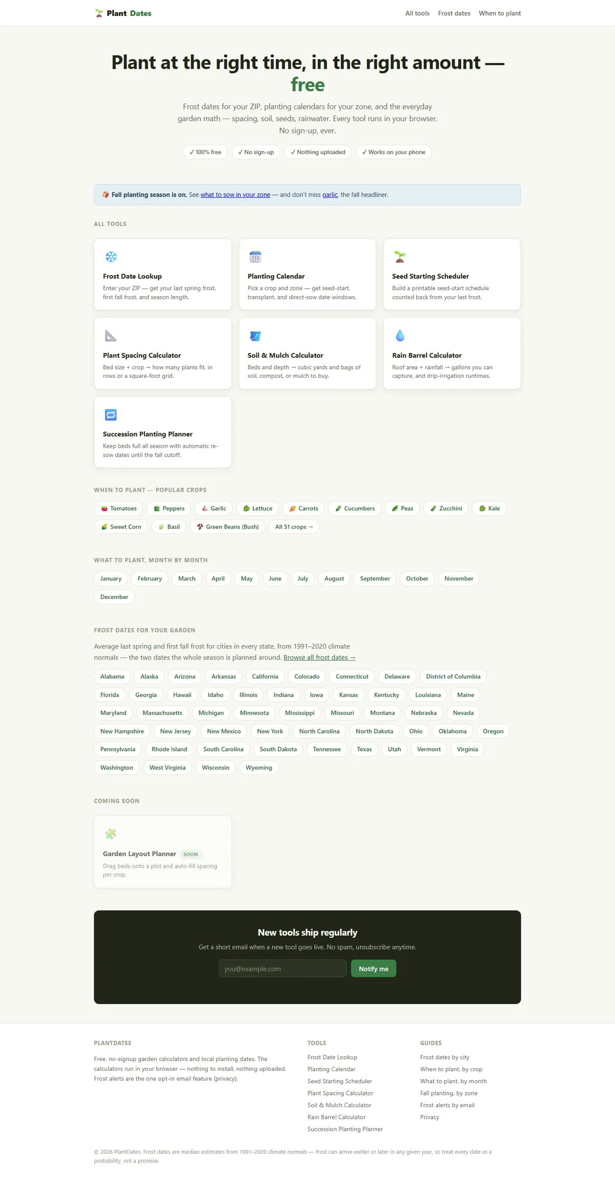 Full page of plantdates.com