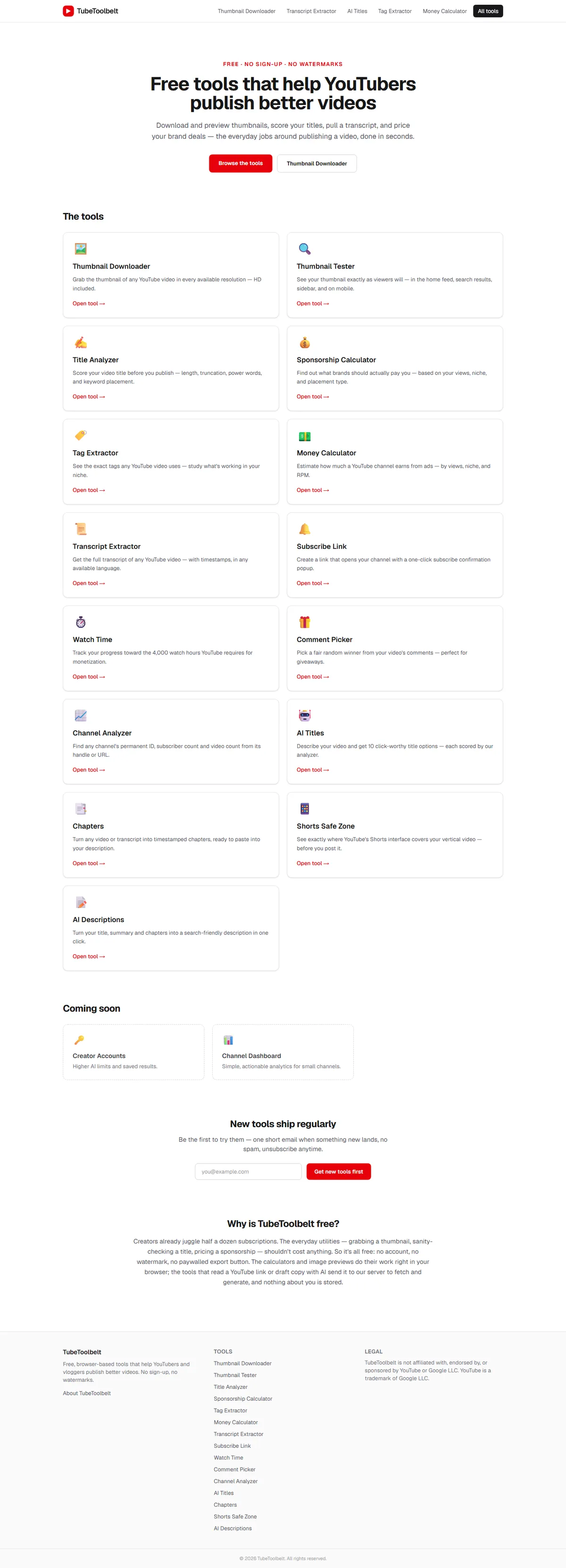 Full page of tubetoolbelt.com